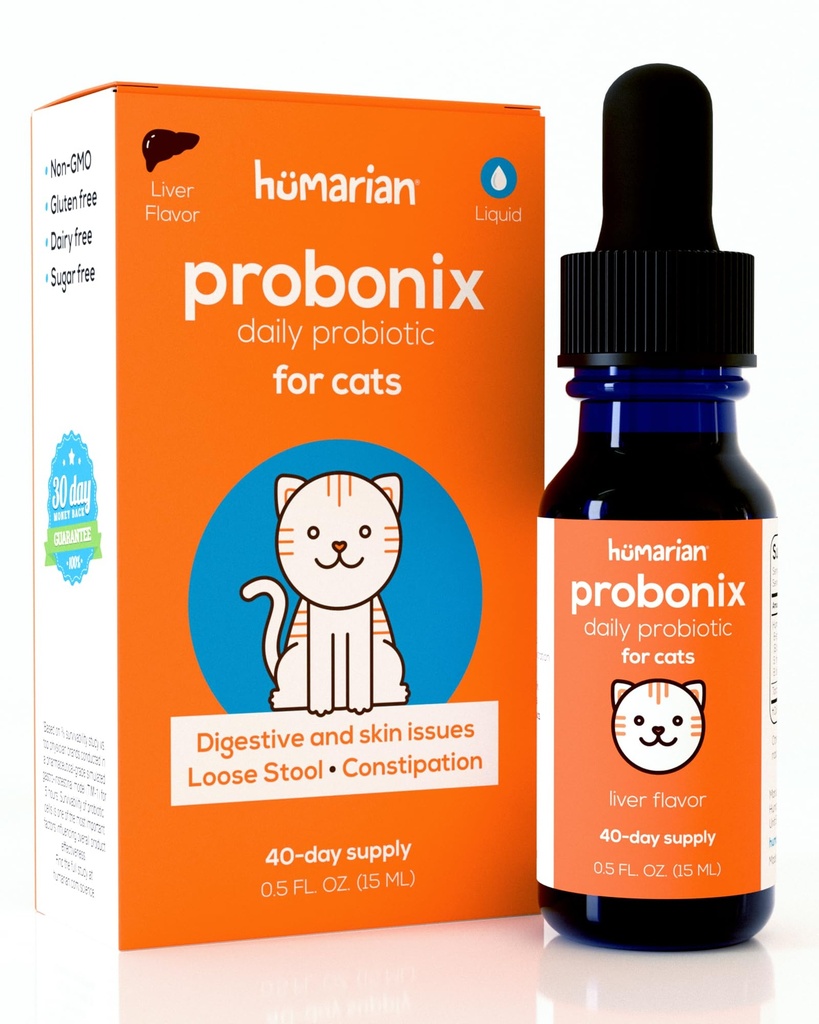 Humarian Probonix 对猫的液态抗生素 - 8-Strain Cat Probiotic drops to forfind Feline Gut Health, Deal Health, Unit and More - 30-Day Supplication - Liver Flavor - 肝脏的抗生素