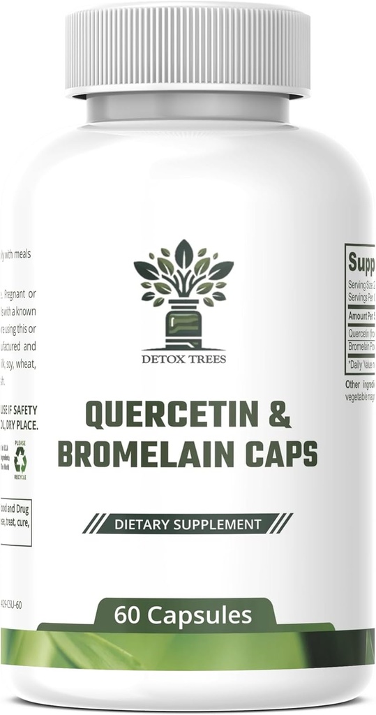 1000mg Quercetin,200mg Bromelain Complex - 免疫支持,季节性过敏和呼吸卫生补充剂 - Vegan, Non-GMO, 60 Capsules