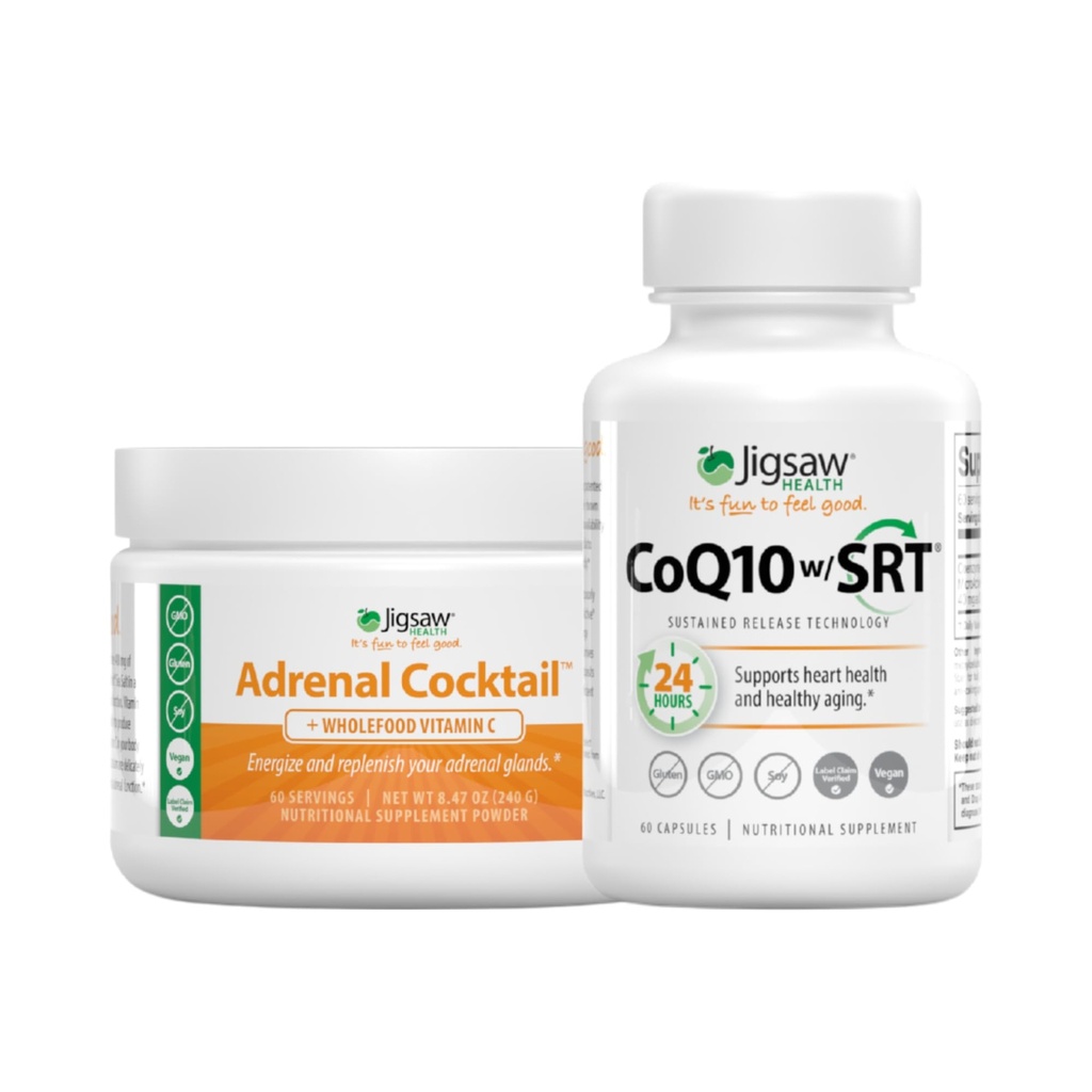 Jigsaw Health Bundle + 肾上腺鸡尾酒,60名服务员(Jar)和CoQ10 w/SRT,60名卡普尔