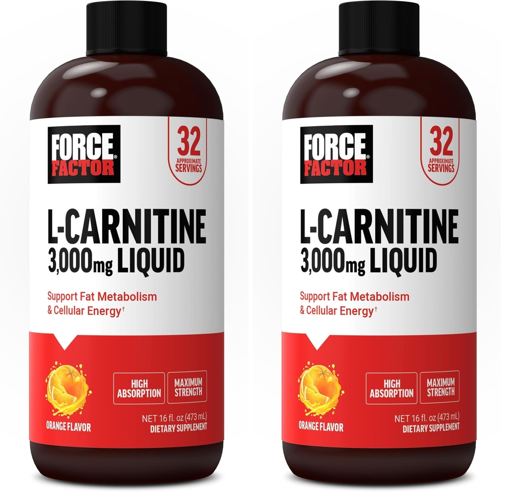 力因子 L Carnitine 补充剂,液态L-Carnitine 3000 mg 帮助将脂肪转化为能量,支持肌肉恢复,以及 靴状细胞能量,最大强度,非GMO,Orange Flavor, 16 Oz.