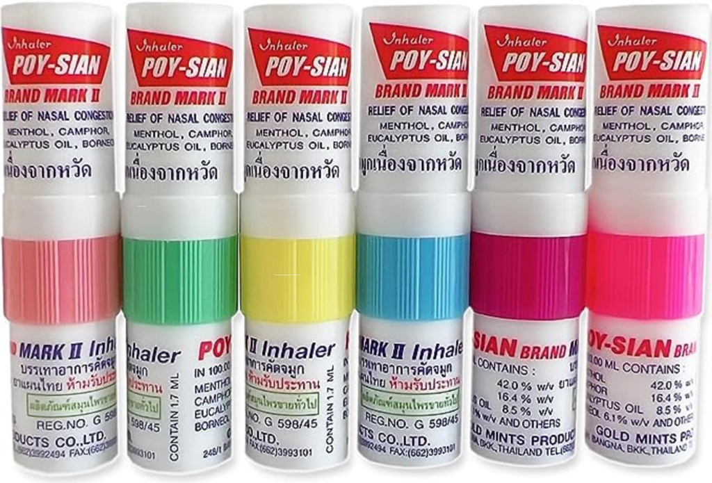 POY-SIAN Mark II Menthol Aromathery Nasal Inhaler,用冷却基本油处理的天然草药