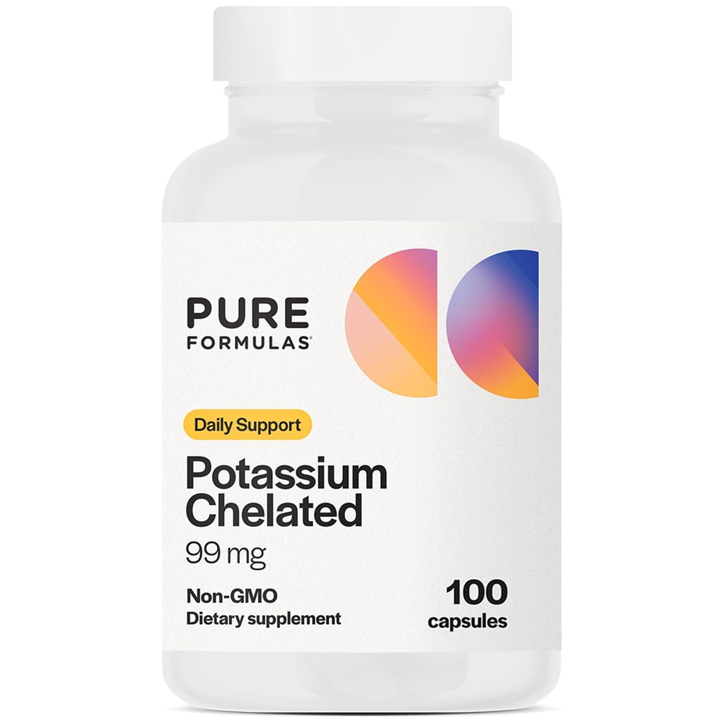 PureFormulas Potassium 补充 Chelated 99 mg 高吸附性纯钾 能源、神经、肌肉、肾、心脏和骨骼支持的公式,Non-GMO - 100 蔬菜盖