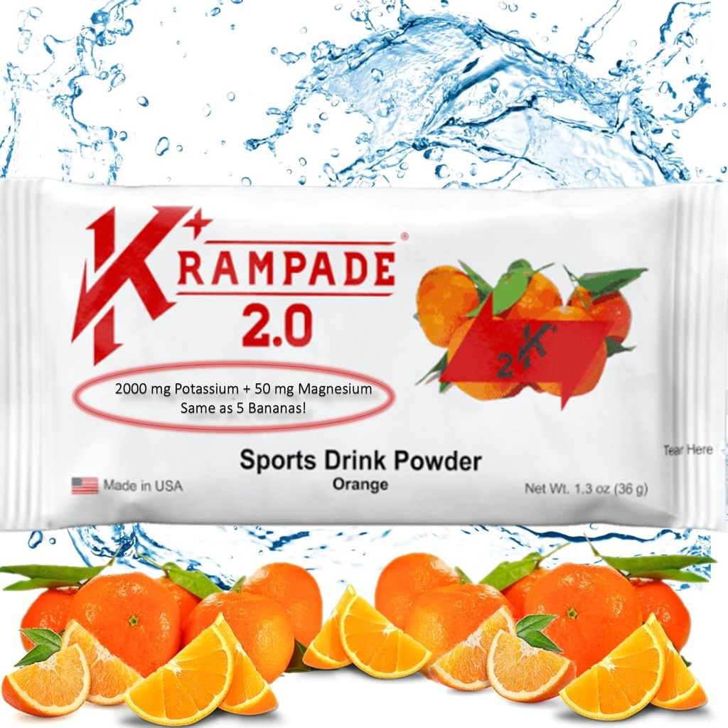 Krampade 镁钾补充电解质粉 - 50 mg Mag + 2000 mg K, > 2X More Than Coconut Water → Cramp Relief → 水解包