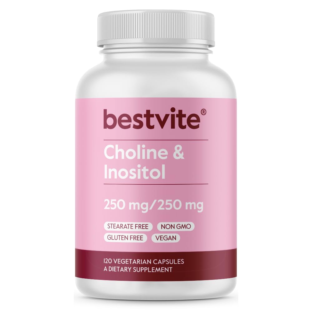 BESTVITE Choline Inositol 500mg (120 植物卡普尔) - 无 Stearates - 无填充剂 - 无磷酸ical - Vegan - 非 GMO - Gluten Free