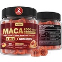 2 Pack Sugar Free Maca Root Gummys 2000mg 配有 Ashwagandha, Tribulus Terrestris, Rhodiola, Panax Ginseng, L Arginine & L Tyrosine – 有机黑色红黄马卡根用于女性男性能量支持