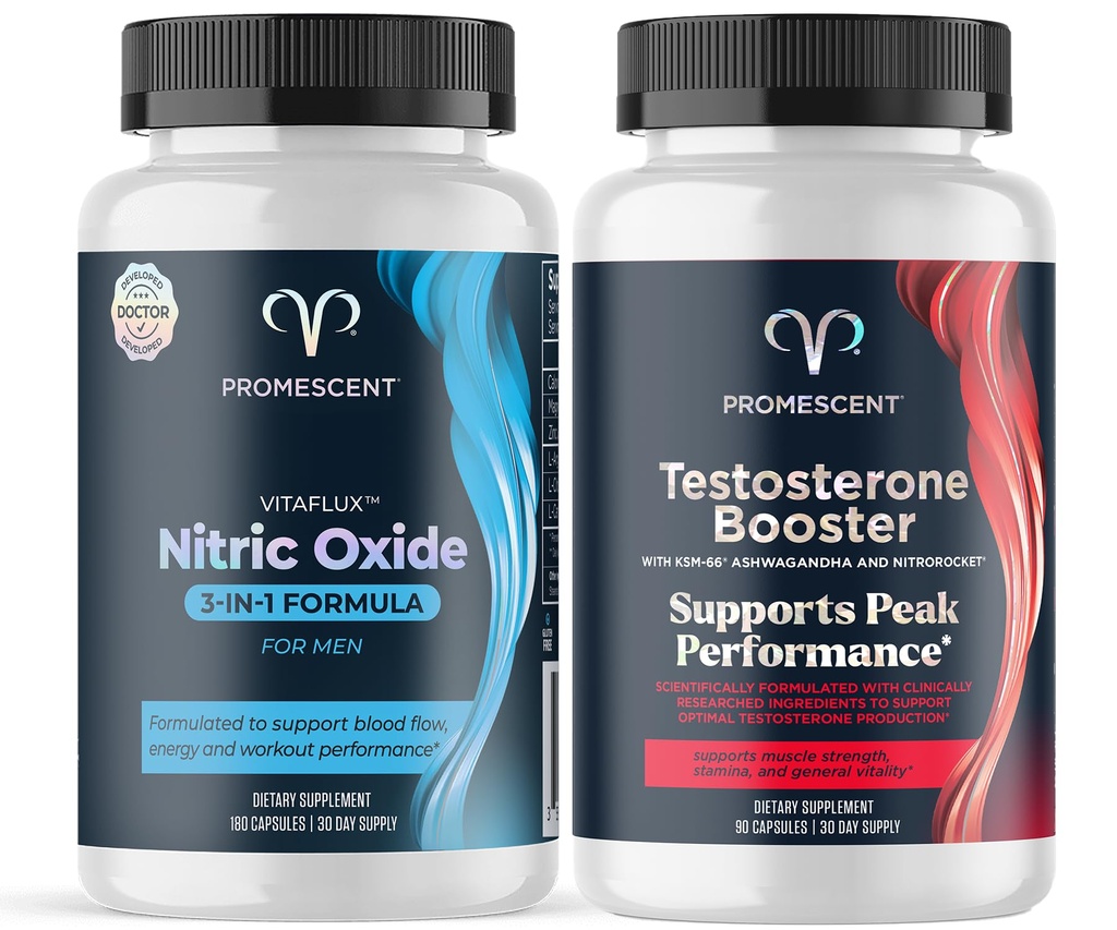 Promescent VitaFLUX Nitric Oxide Supplement, L Arginine i 质量 Citrulline Supplements for Men + Testosterone boster for Men supple w/Tongkat Ali (LongJack), KSM-66 Ashwagandha