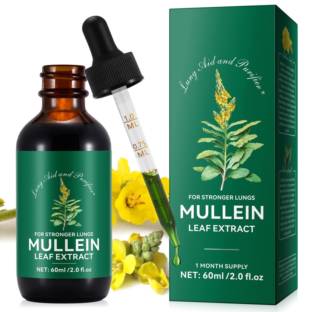Mullein 叶片抽取液滴 -- -- 肺部健康组织液体穆莱因抽取物补充剂 -- -- Vegan, No Additives Bronchial Cleanse for Health Support