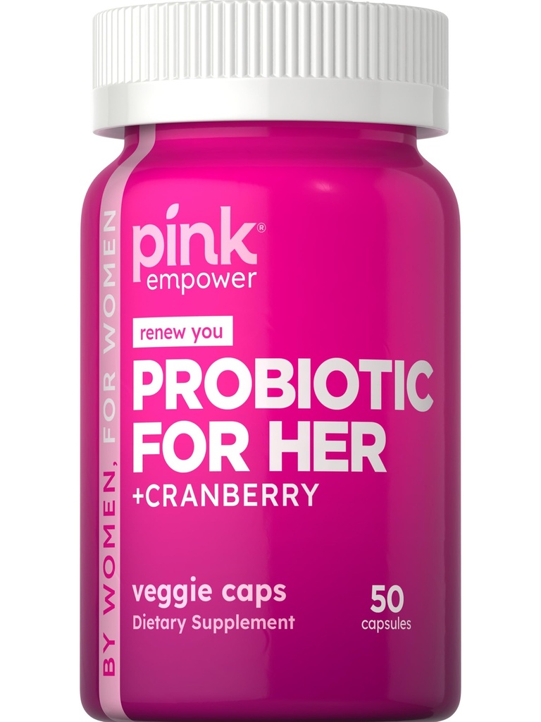 PINK 女性的良药 = 消化性健康支持 Capsules Plus Cranberry = 50 Count = 蔬菜、非GMO和Gluten免费补充品