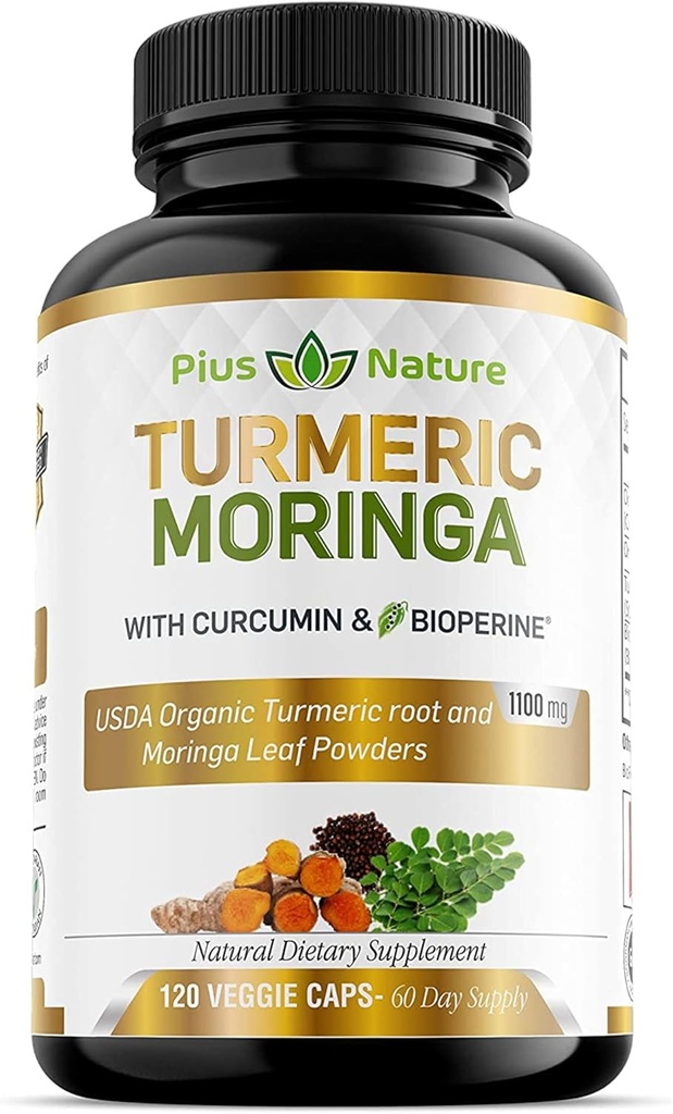 Turmeric Moringa - 有机图尔克敏补充剂和有机莫尔克敏加粉 - 120 Veggie Capsules 男女补充剂
