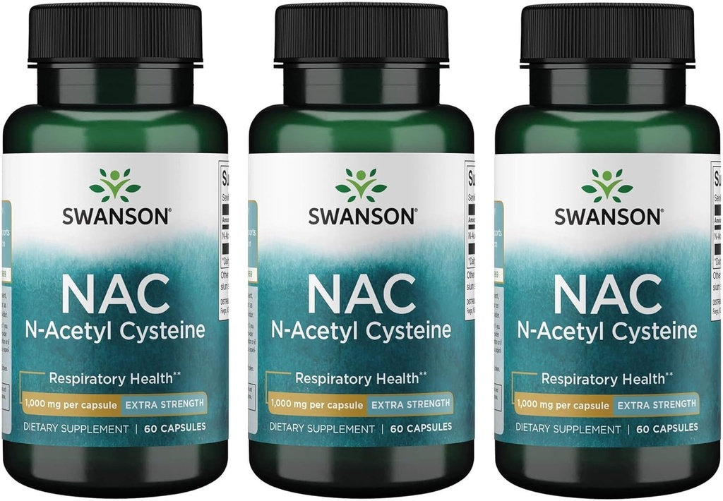 Swanson NAC N-乙酰Cysteine - 抗氧化剂抗衰老呼吸器支持 - 氨酸补充剂1000 mg 60 Capsules(3包)