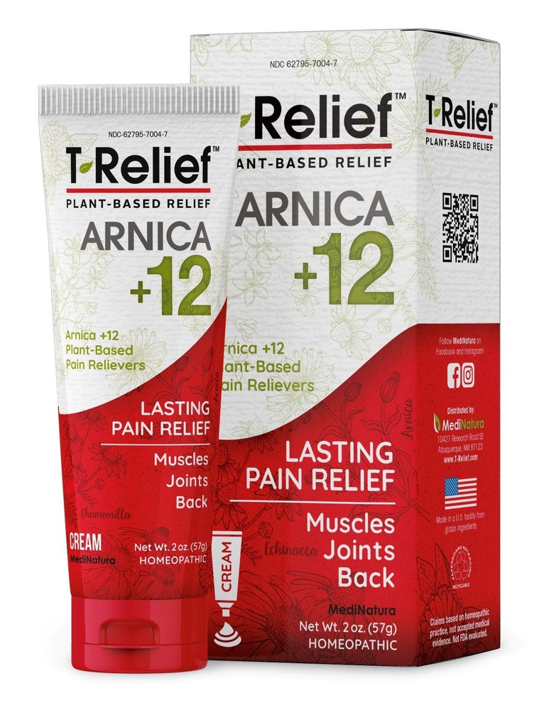 T-Relief Arnica + 12 Cream Natural Relieving Actives for Back Pain Jone Soreness 肌肉和硬体全体对女性和男性的快速行动救济 - 2 oz