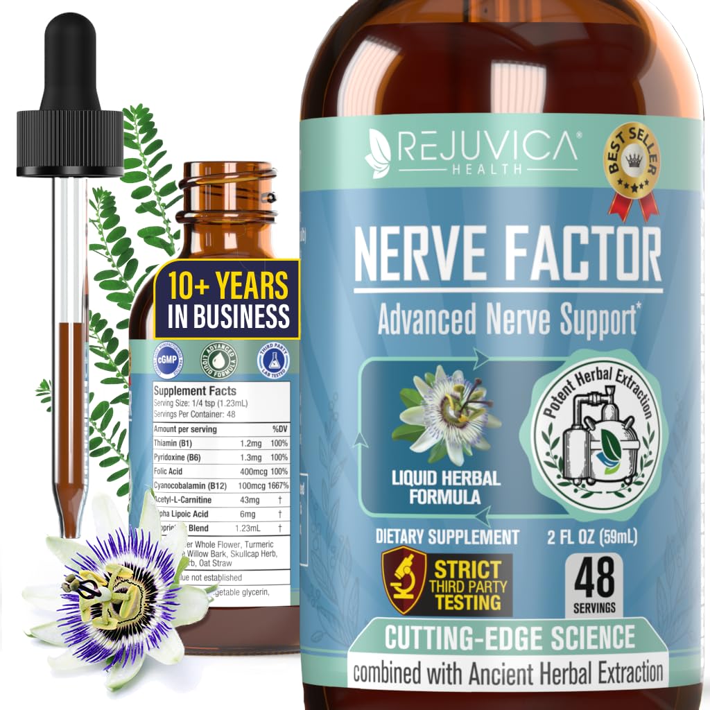 Rejuvica Health NerveFactor - 高级神经支持补充 - 液体交付更好的吸收 - 乙酰-L-Carnitine,Alpha Lipoic Acid,维生素B12,Folic Acid,White Willow Bark & More!