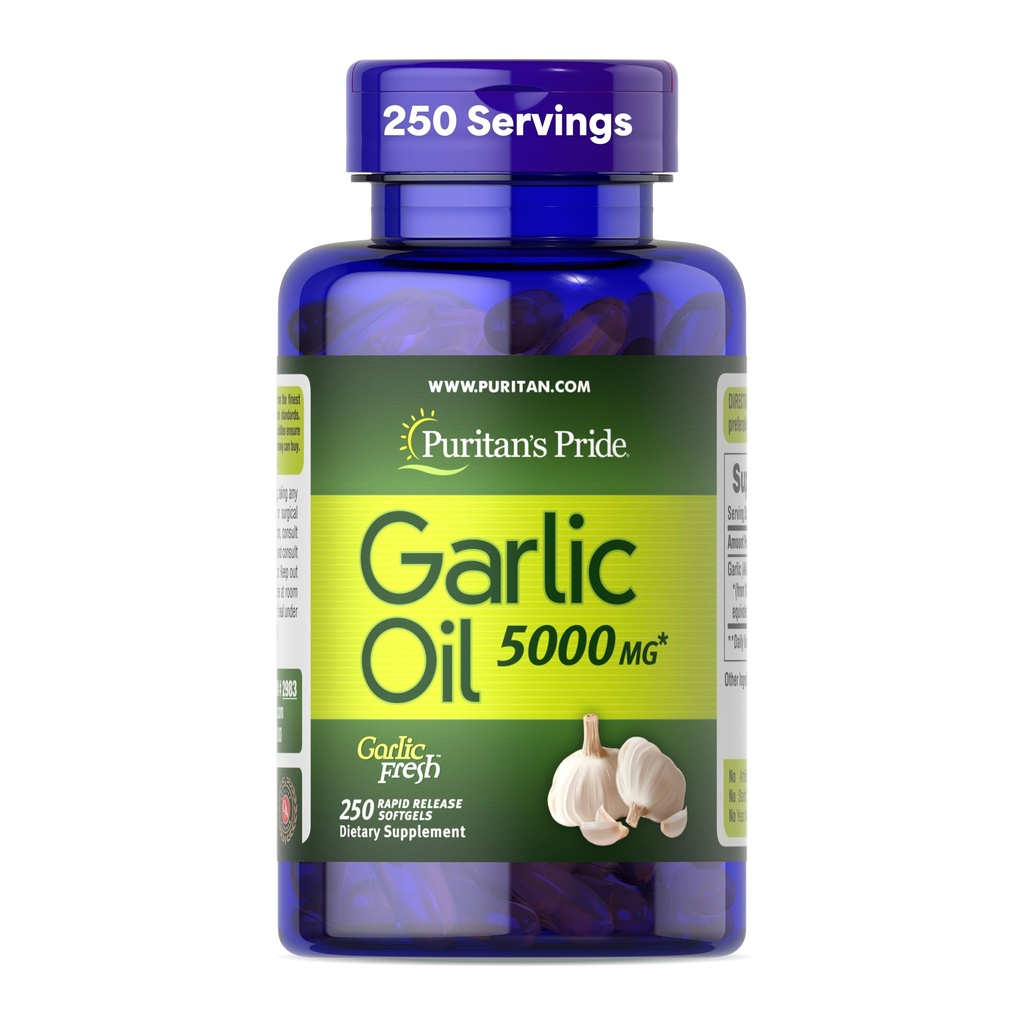 清教徒的荣耀精华大蒜新鲜的5000mg, 传统的心健康和循环支持补充剂 抗氧化物属性, 250 快速释放软胶