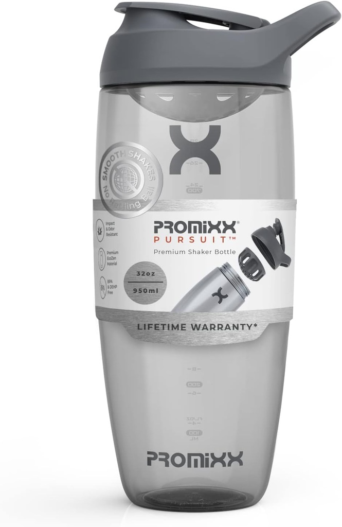 Promix 追逐蛋白质摇摆瓶(32 oz) – 寂静无声的无篮混音器,Leak-Proof Lid,BPA/BPS & Phthate-Free ECOZEN – 蛋白质摇摆杯,工作前和工作后平滑