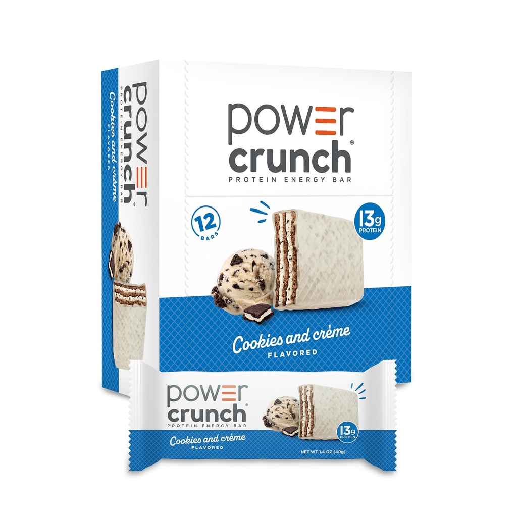 Power Crunch 蛋白棒,带有美味味的高蛋白片,饼干和Crème,1.4 Ounce(12个伯爵)