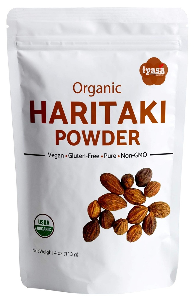 Iyasa Holistics 有机Haritaki粉末、Harde、Harad、Terminia chebula、Kadakapudi、Ayurveda草药用于消化、气体救济、健康鲍尔功能、超级食品、4 oz的可收回邮袋