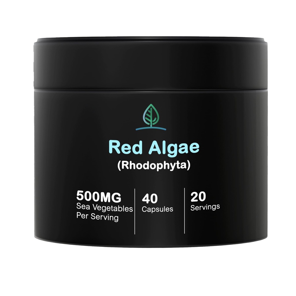 Bin Red Marine Algae Capsules Gigartina 和 Dumontiacea Red Algae 补充品 格卢滕自由,维冈,野生收获 富人,维冈奥米加3 (40 Capsules)