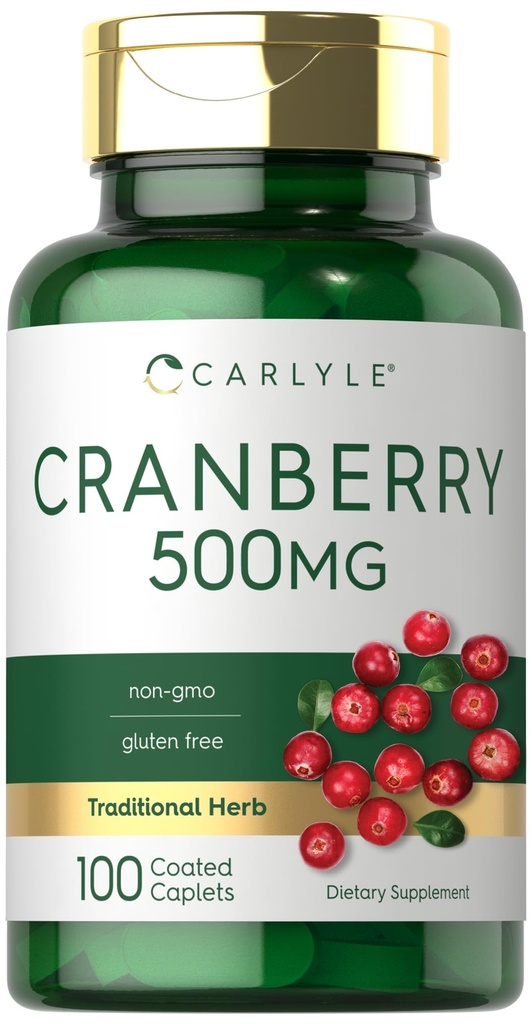 Carlyle Cranberry药丸 | 500mg | 100 caplets | Non-GMO, Gluten 免费的男女补充
