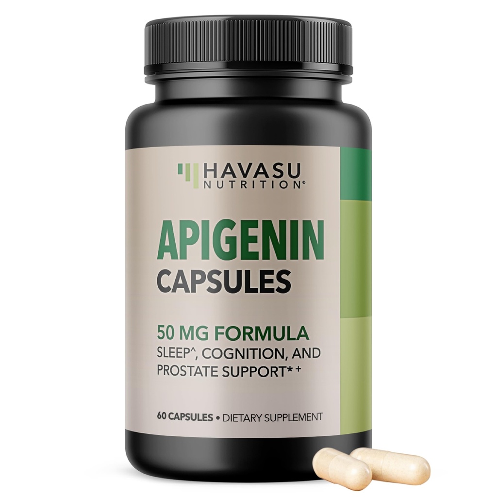 Apigenin Capsules 50mg - 60 count, Vegan, Non-GMO, Sleep and Conceptive Supports - Chamomie Flavoid for Relax, 前列腺健康,无梅拉托宁, Liposomal 强化吸收公式