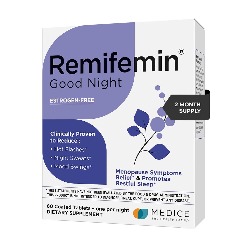 Remifemin Good night - 更年期症状 救济和休息睡眠支持 - 临床证明的成份 - 更年期补充品 - 黑色 Cohosh - 无雌激素 - 德国制造 - 60块
