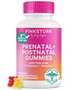 粉色斯托克生育率+产前+产后 Gummy Vitamins – 完整的母亲旅程支持 – 多维他命加福拉特, B 维生素, 锌和比奥丁 – 60种水果果汁