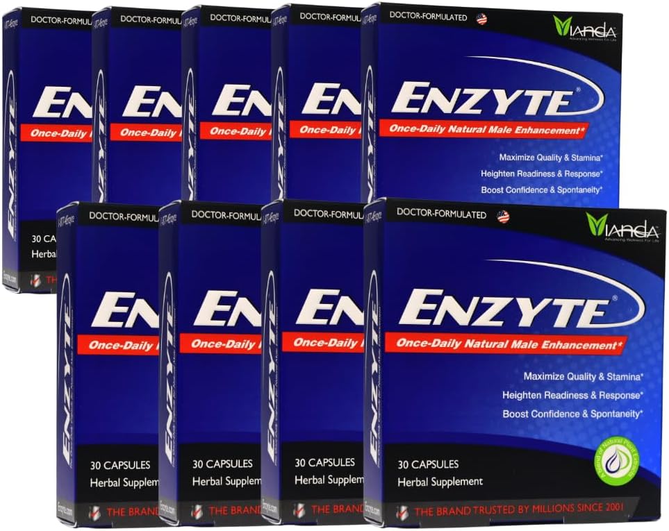 Enzyte® 天然雄性增强包 质量和Stamina 与亚洲 Ginseng, Ginkgo Biloba, 葡萄种子提取, Horny Goat Weed - 9 Pack Bundle