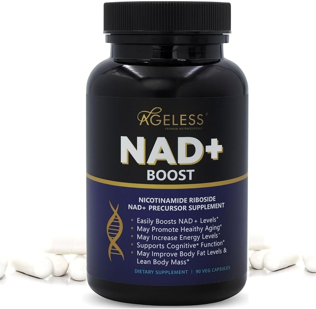 无年龄的NAD+ 女性和男性补充300mg Nicotinamide Riboside 氯| 抗衰老的饮食补充 支持能源,焦点,Stamina,脂肪代谢和认知功能 90 Capsules