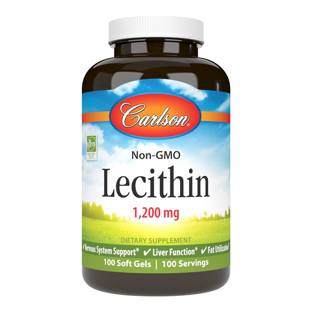 Carlson - Lecithin, Non-GMO, 1200 mg, Nervous System & Liver 函数,无缺陷的Soy Lecithin, 100 软胶