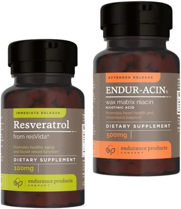 耐久性产品 Resveratrol 补充 – 葡萄皮提取 – 100mg 跨耐久性抗氧化剂和ENDUR-ACIN Niacin – 维生素 B3 Niacin 500mg 扩展释放和低氟