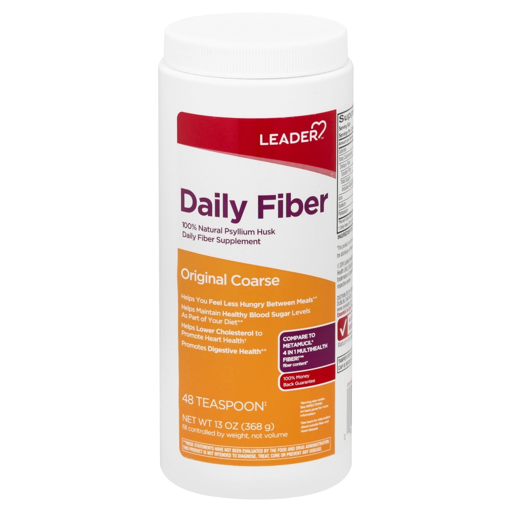 领导者 Psyllium Husk Powder 补充 4-in-1 Fiber 用于消化健康,植物基 天然 Psyllium Husk Daily Fiber, Gluten Free, Non-GMO, 与Meta-mucil 多健康(13 OZ)相比