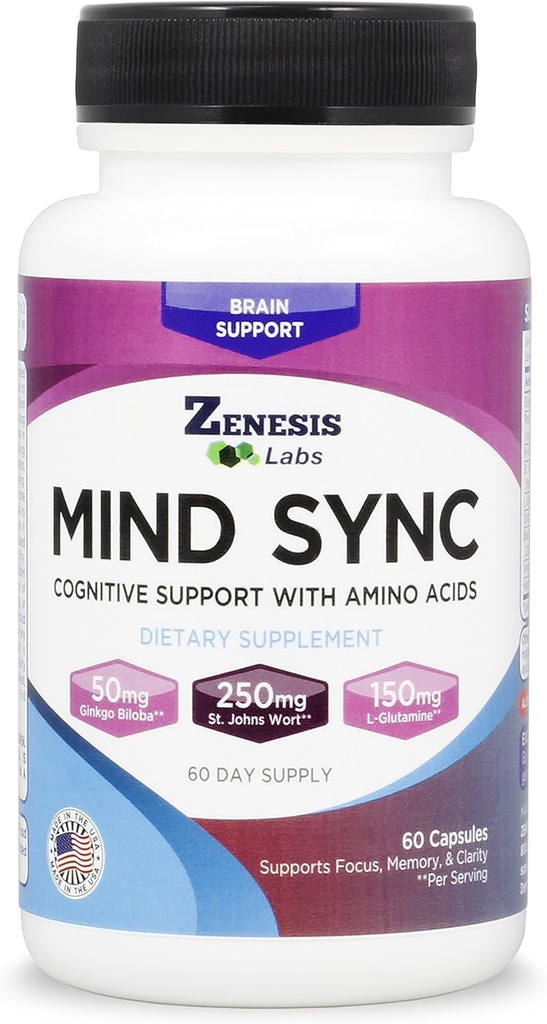 Zenesis Labs Mind SYNC - 60 Capsules with Ginkgo Biloba, St John's Wart & L-Glutamine - 请阅读评论