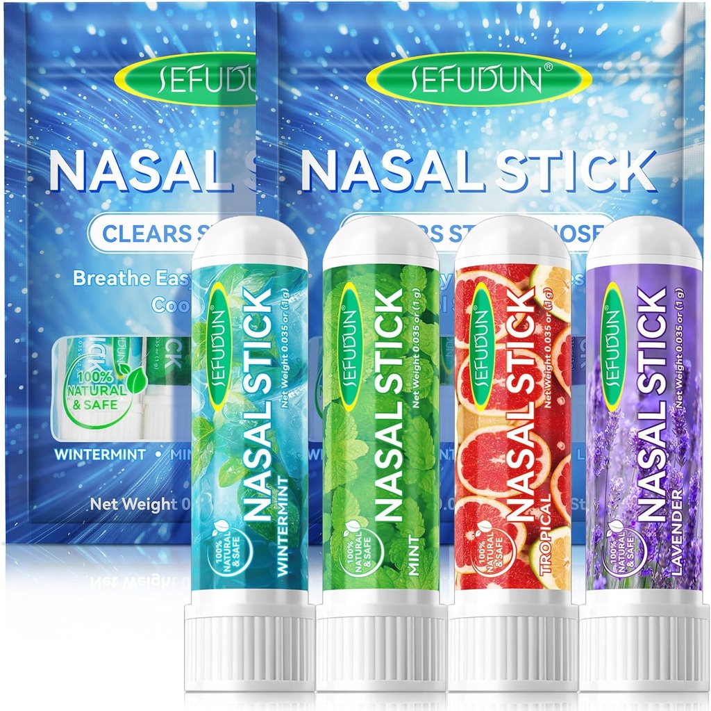 8PCS 鼻棒,鼻吸虫棒,鼻吸虫棒,用于Sinus Relief & Vertigo Relief的鼻吸虫棒,用基本油+Menthol(Mint, Wintermint,热带,Lavender)制成的Aromathery Inhaler