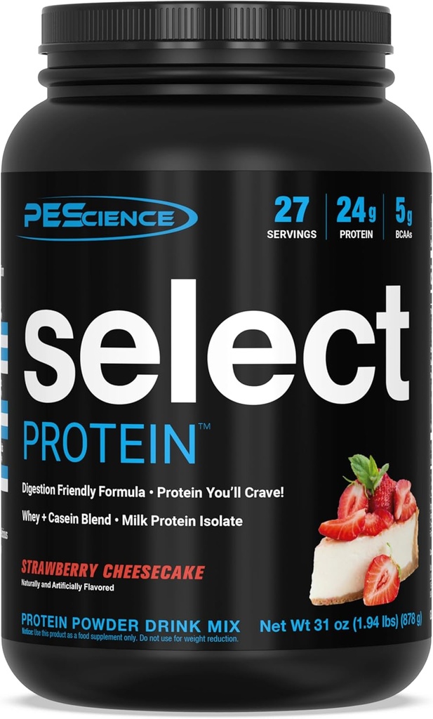 PE科学选择蛋白粉, Whey 和 Casein 混合剂, 男女清洁蛋白粉, 低卡路里, 低卡路里, Keto Friendly, Gluten Free, 草莓芝士蛋糕, 27种服务