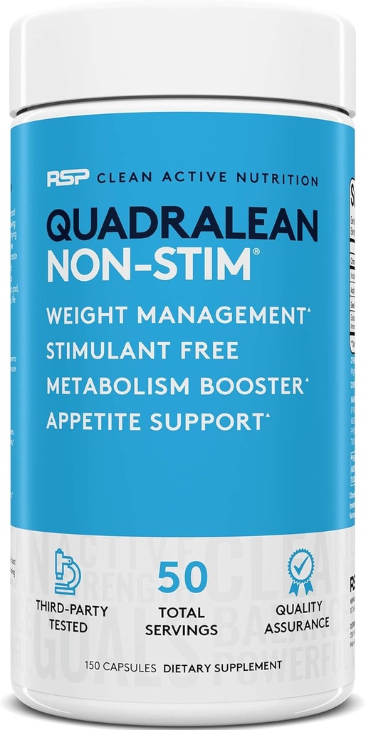 RSP 营养 Quadralean - 兴奋剂自由重量管理,代谢作用促进器,能量和受餐支持 - CLA, L-Carnitine, Green Tea Explain, Non-Stim Formula, 50 Servi(包装 May Vary)