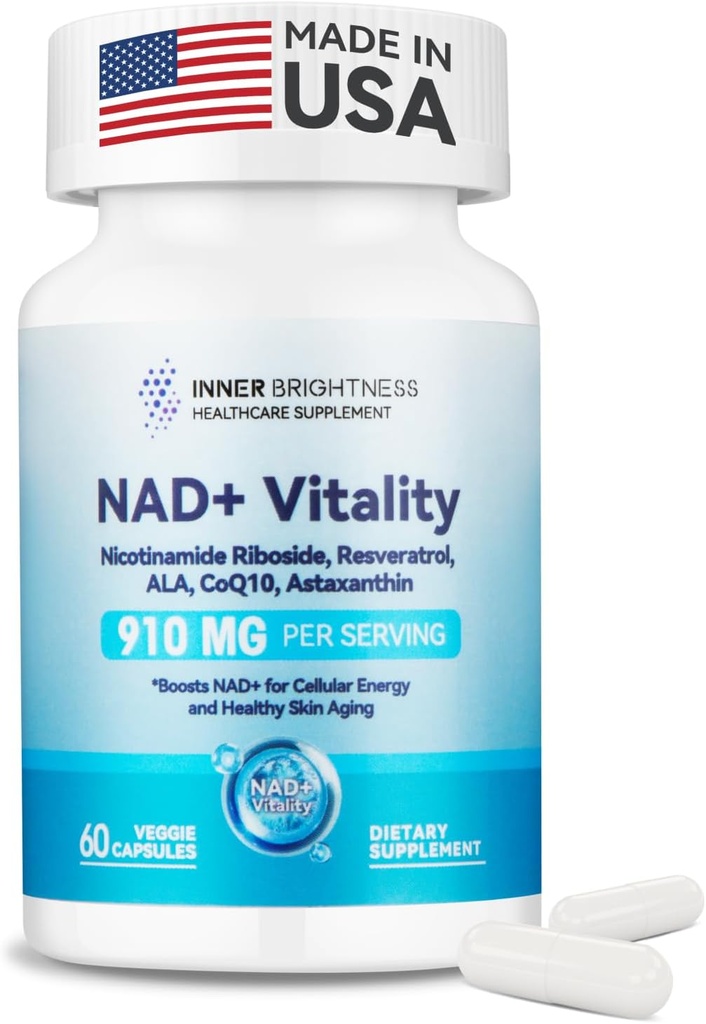 NAD+ 妇女补编,有900MG Nicotinamide Riboside(NR)、Resveratrol、CoQ10、Alpha-Lipoic Acid、Astaxanthin - 支持细胞能量和维修、健康老龄化 -- -- 60个蔬菜笼盖