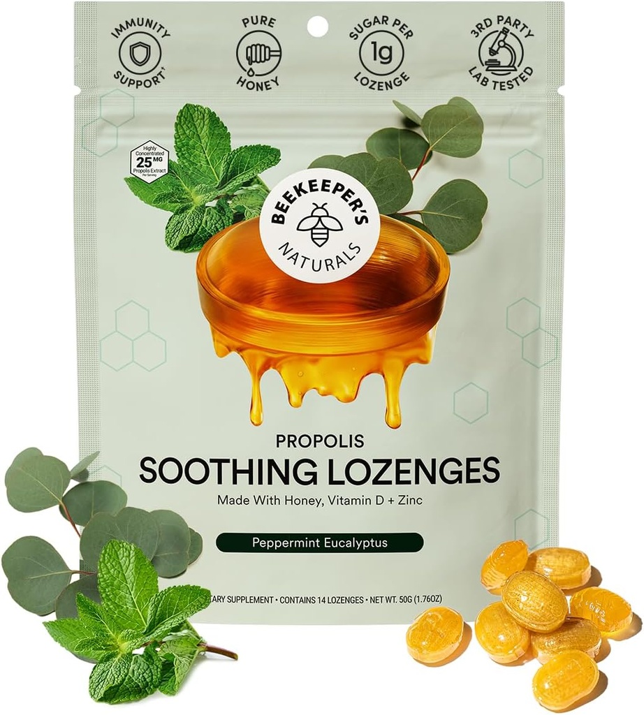 养蜂人自然苏打Mint Eucalyptus Cough Drops,与维生素D,锌和Propolis,冷却和喉咙苏打Lozenges,14 Ct