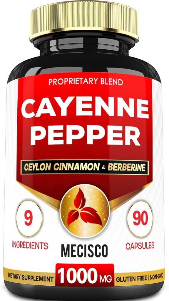 Cayenne Pepper 配有 Turmeric Curcumin 根, Berberine HCl, Ceylon Cinnamon Bark & More - 90 Capsules - 支持文摘健康, Imune 系统与体平衡的 Cayenne Pepper 补充