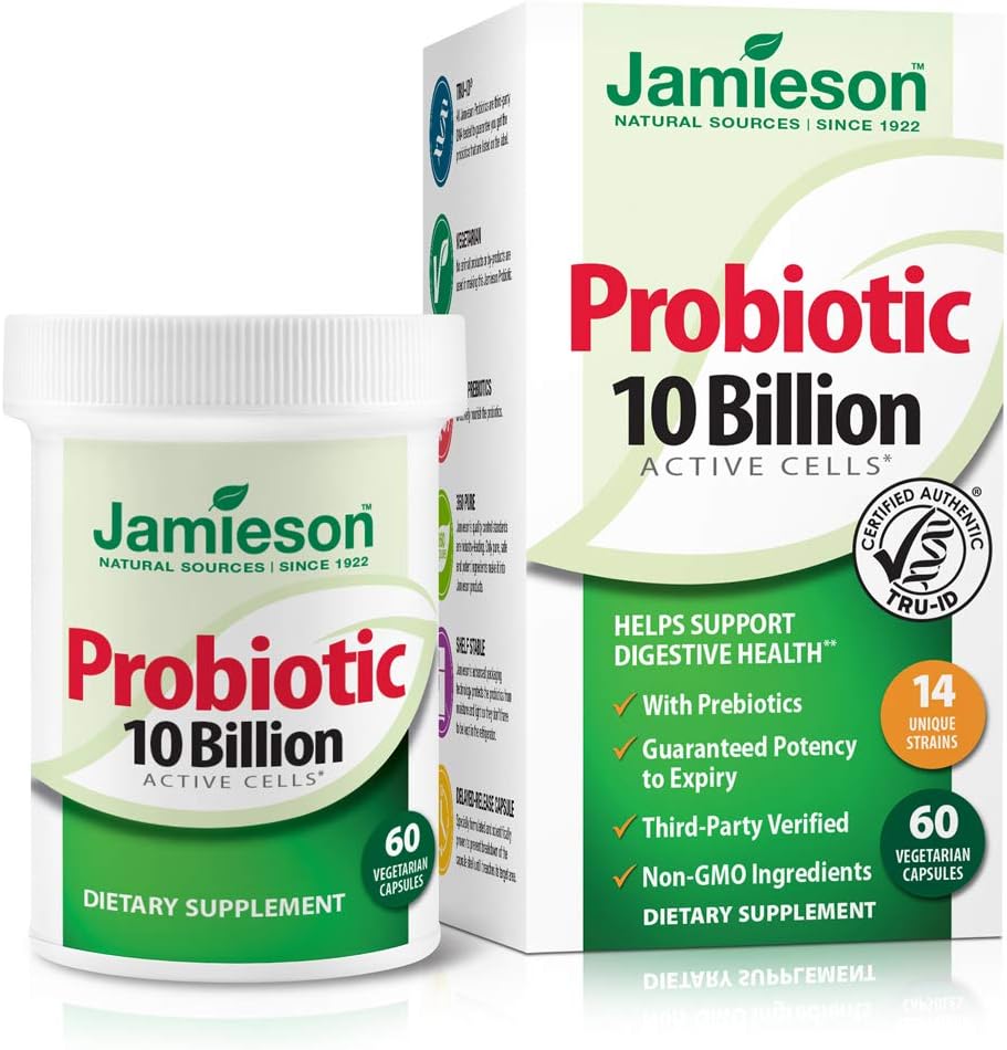 Jamieson Probiotics 10亿 - Daily Probiotic Supplement for Digestion, Recovery Gut Health, and Immune System Support - 妇女和男子的 Probiotics (60 Counter).