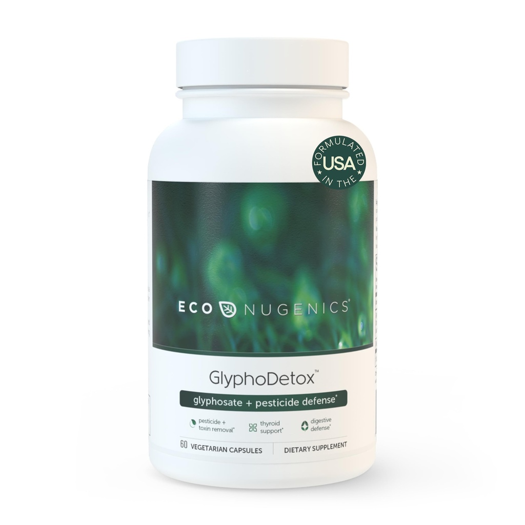 Eco Nugenics Glypho Detox 补编 – 安全移除甘磷酸酯农药和农业毒素 – 解毒公式 w/Kelp, Citrus Pectin, Algimate, Glycine – 供男性和女性使用 60 Capsules