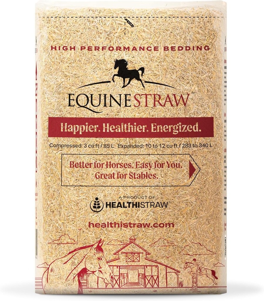 EquineStraw, 3 cu ft (25 lb) 扩展至 10+ cu ft – 小麦 草料配马, Foaling & Trailers – 无尘, Allergen – 无尘, 防腐, 敏感皮肤 – 可持续来源