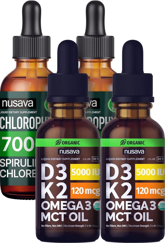 NUSAVA 不受欢迎的 D3 K2 滴水和氯脂液体滴水箱 - 用于心脏、联合、能源、和免疫支持的强力液体维生素 - 非GMO、Gluten-Free,每桶2pk