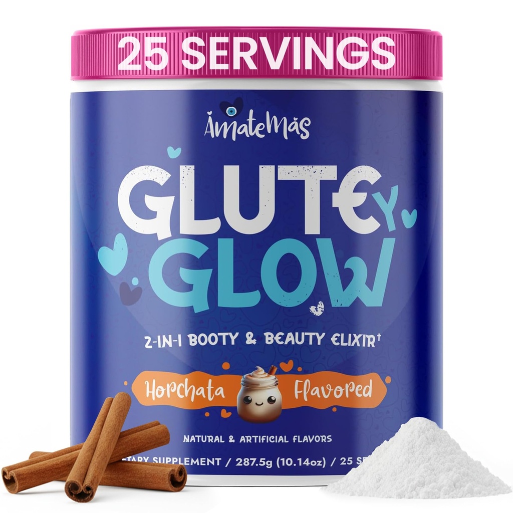 Glute Y Glow by Amatemas – 女性Creatine + Biotin 补充肌肉生长,Glute支持,毛皮与钉子 – Horchata Flavor – 能源支持 – 精益肌肉 – 每日性能融合