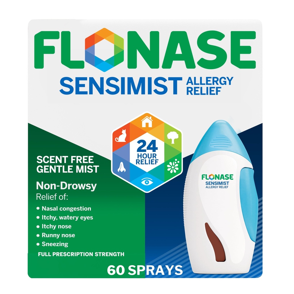 Flonase Sensimist 抗过敏性肾上腺素消毒剂 Nasray for Non-Drowsy, 24Hour 多声道消毒剂消毒剂消毒剂 – 60 Sprays
