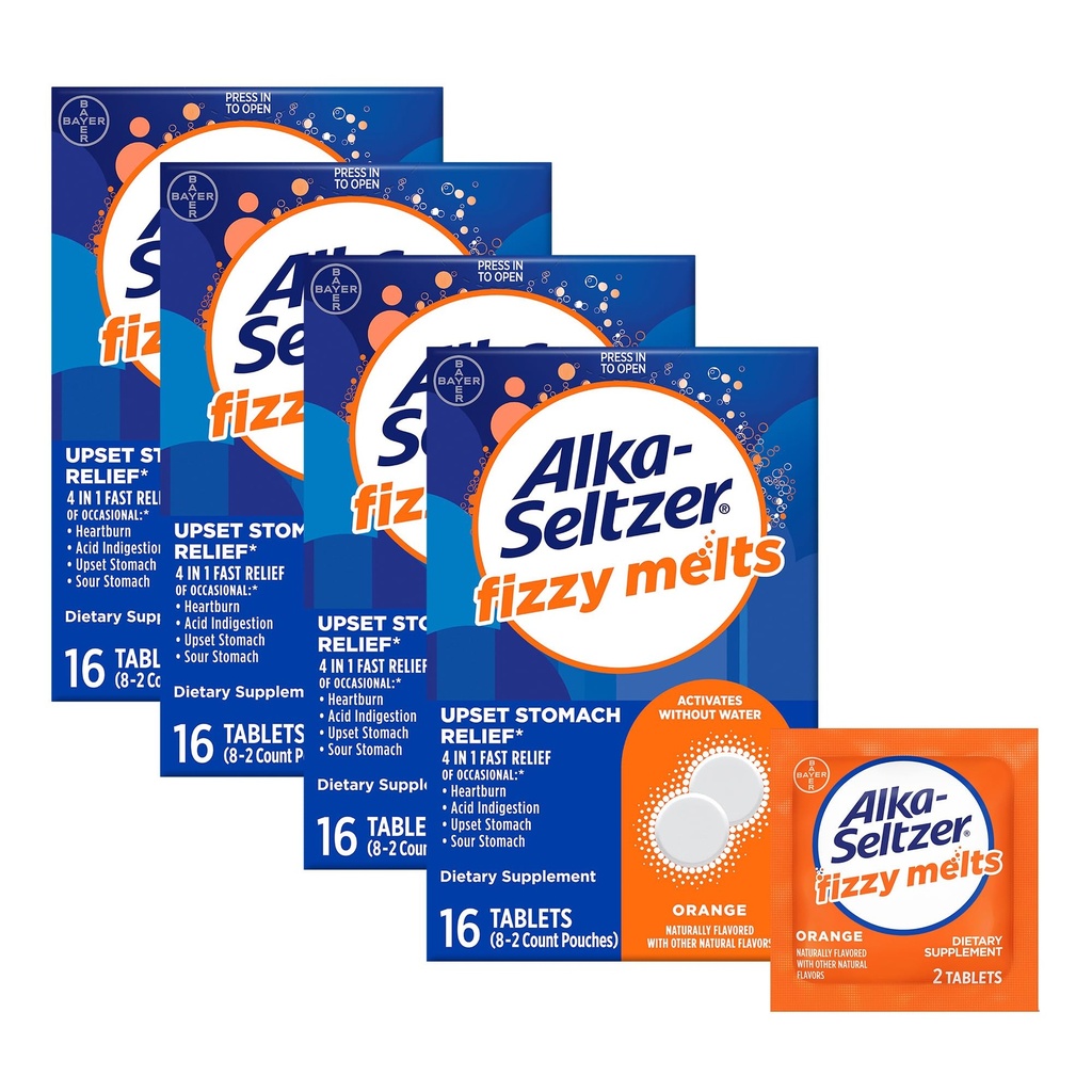 Alka-Seltzer Fizzy 熔岩,溶于舌上,不需要水,在饮食上补充Antacid药片,用于缓解偶发心烧和酸消化*,Orange Flavor, 64