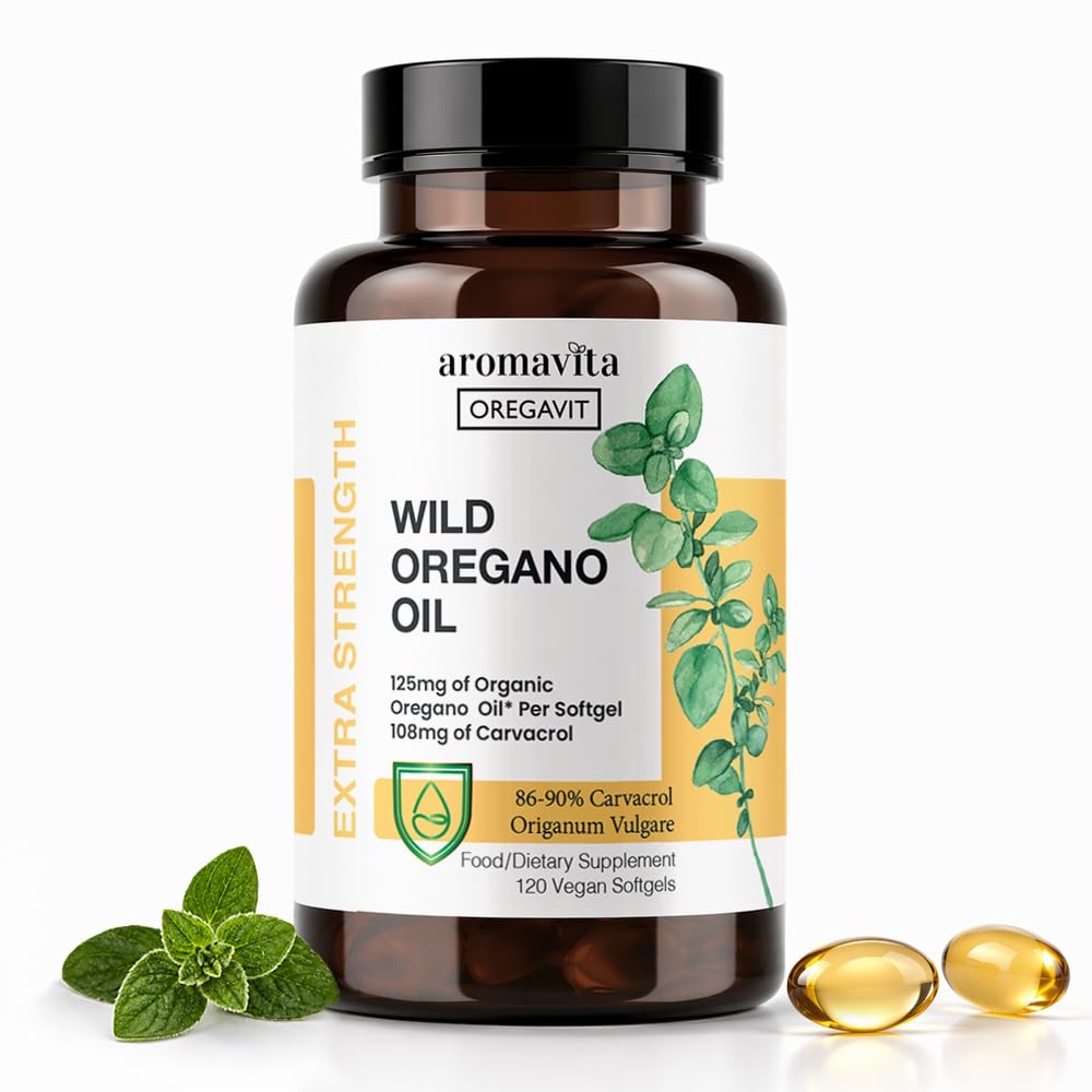 Vegan Wild Oregano Oil Capsules有机,86-90% Carvacrol - 125mg Oregano per Softgel - 免疫和消化支持,天然抗氧化剂,Vegan,非转基因生物,120 Capsules