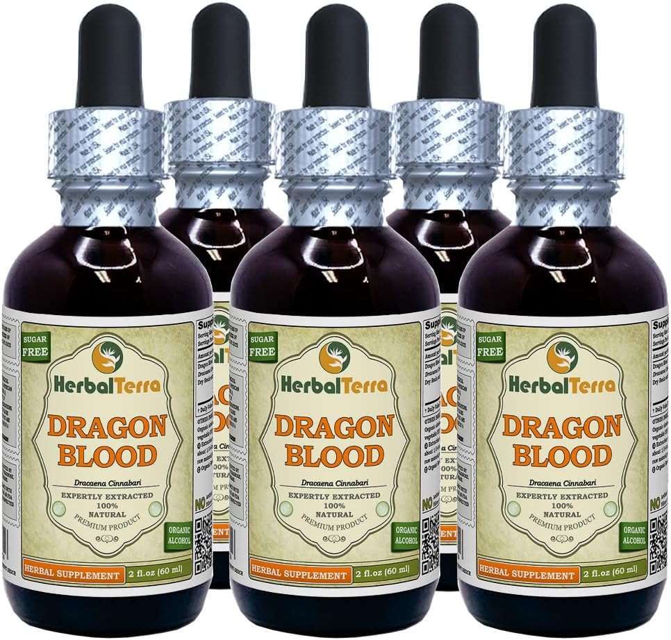 龙血反应剂(英语:Daemonorops Draco) 丁香,干燥反应剂液体提取剂(Brand name:Herbalterra, proudly made in USA) 5x2 fl.oz(5x60 ml)