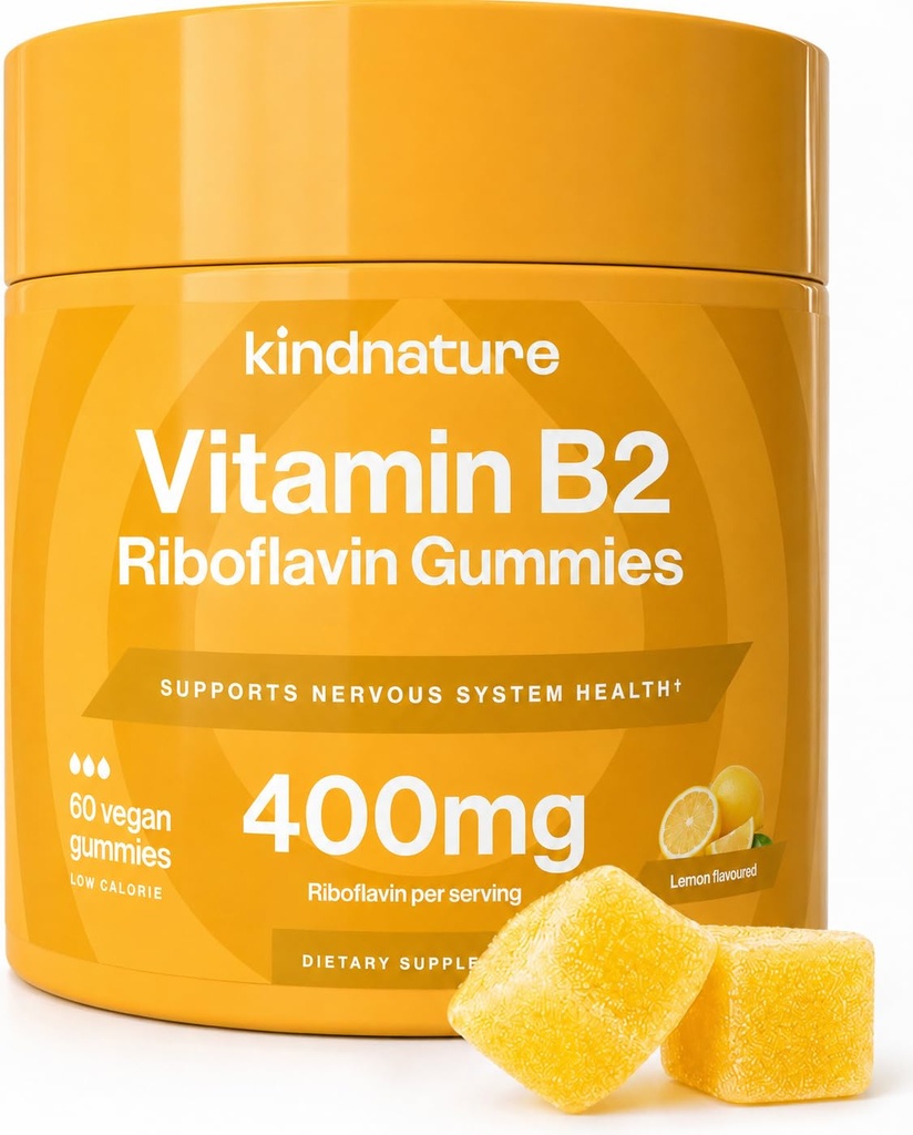 营养维生素B2 Gummys - 儿童与成年人的Riboflavin 400mg补充剂 - 非GMO,Soy & Gluten-Free, Vegan Chewable Gummys(30天供应)