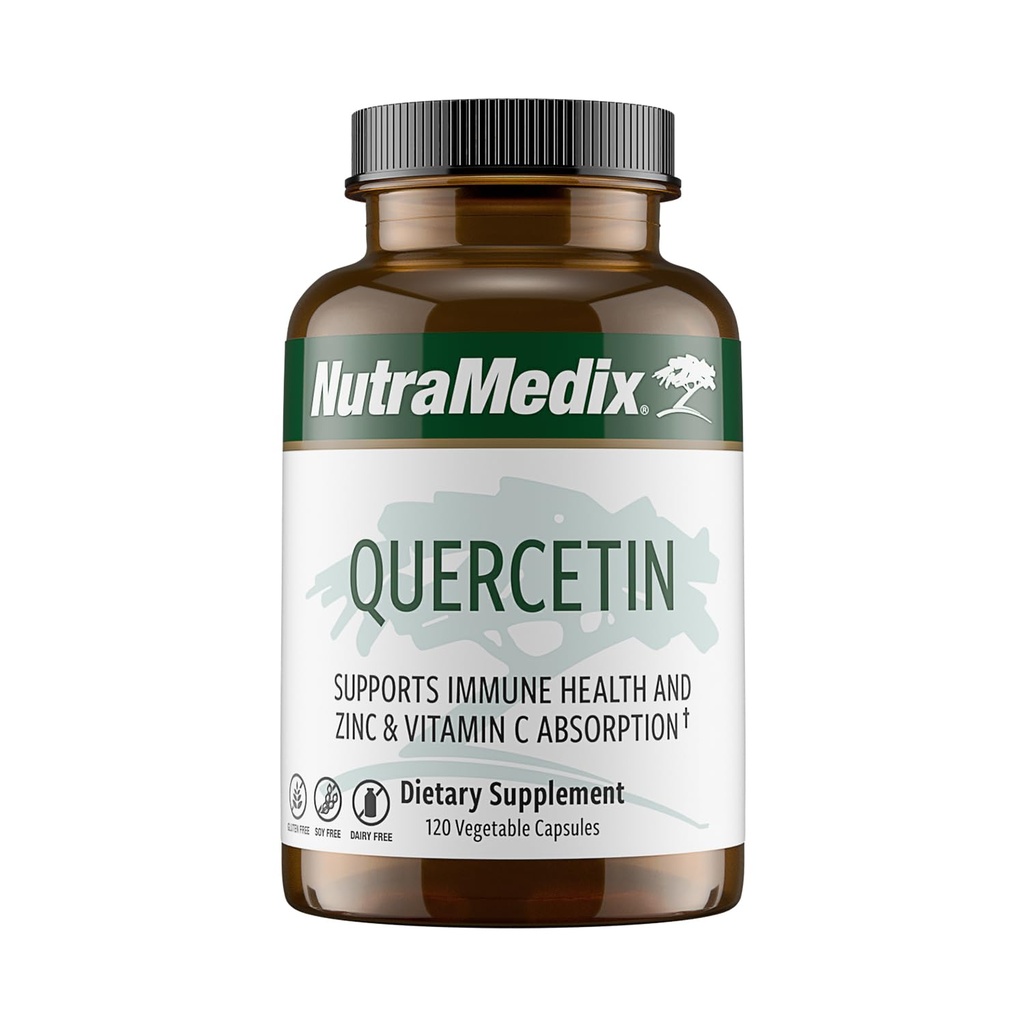 NutraMedix Quercetin - Quercetin 500mg Capsules - 抗氧化剂和免疫支持心脏健康补充剂 - 锌和维生素C吸附剂(120个植物卡普尔)