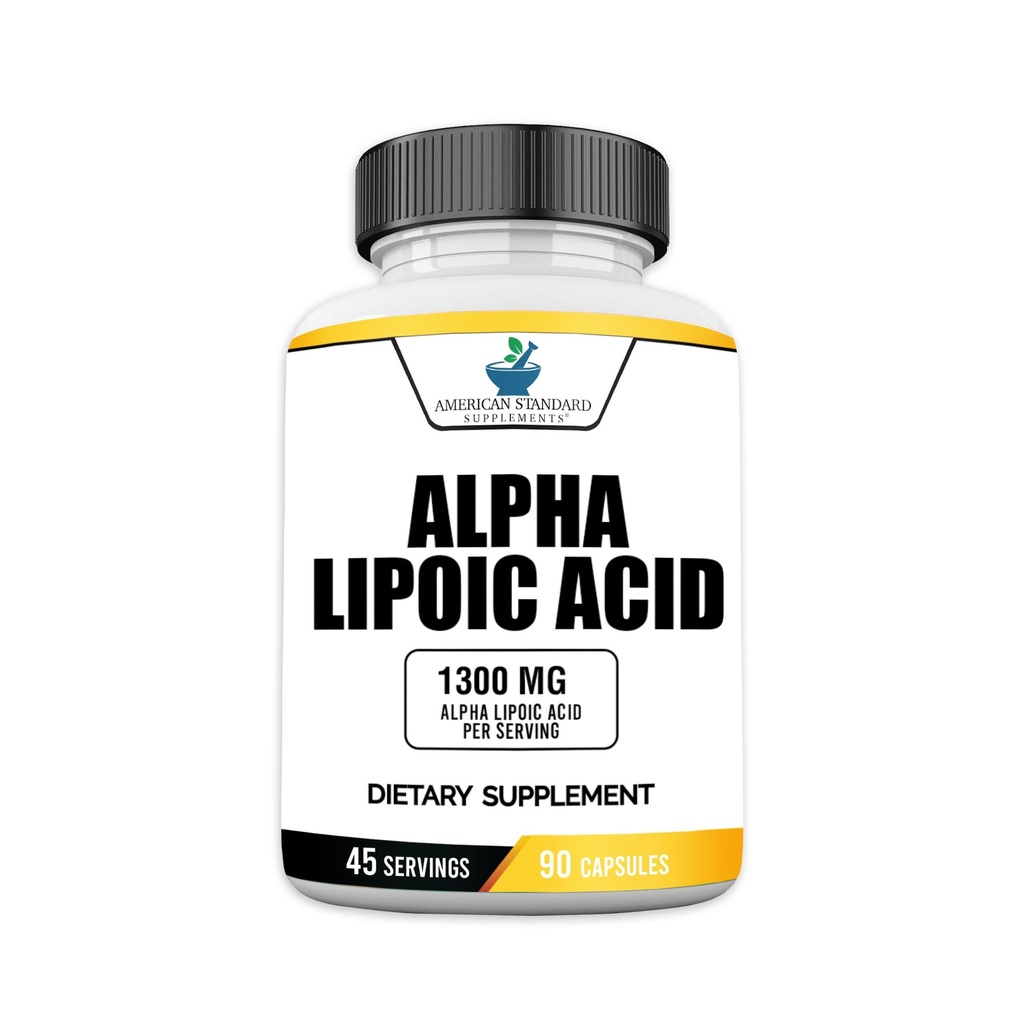美国标准补充品 Alpha Lipoic Acid 1300mg Per service - Vegan, Gluten Free, 非GMO, 90 Capsules, 45 services