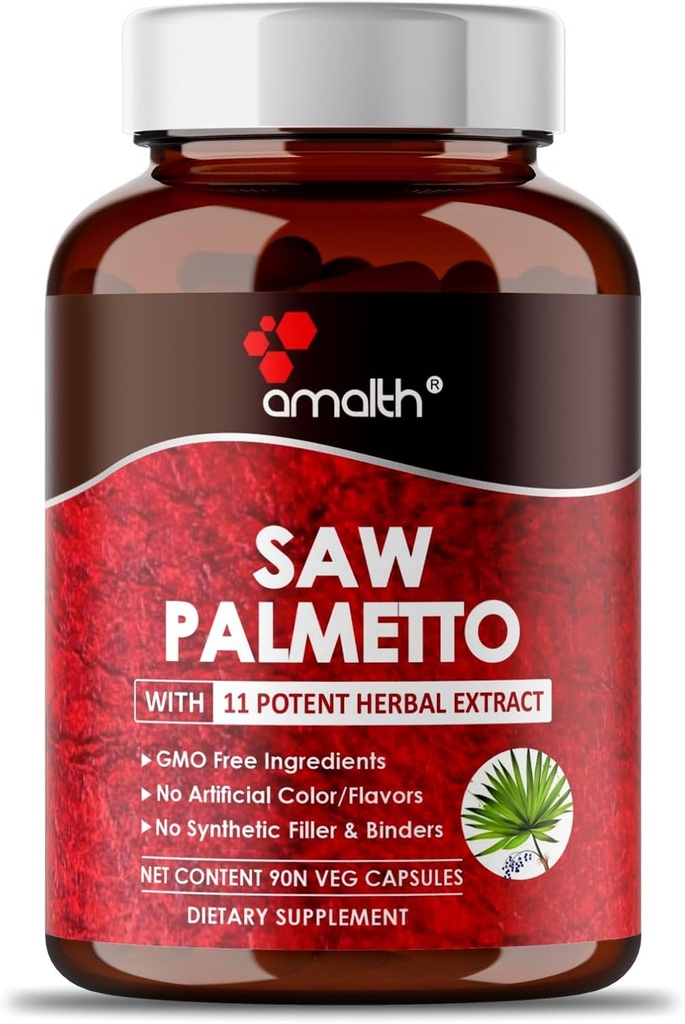 AMALTH Premium Saw Palmetto Capsule - 与Ashwagandha, Tribulus, Ginger, Maca, Holy Basil and More Natural Prostate Support, 90 Capsule 共同拟定的超强能力